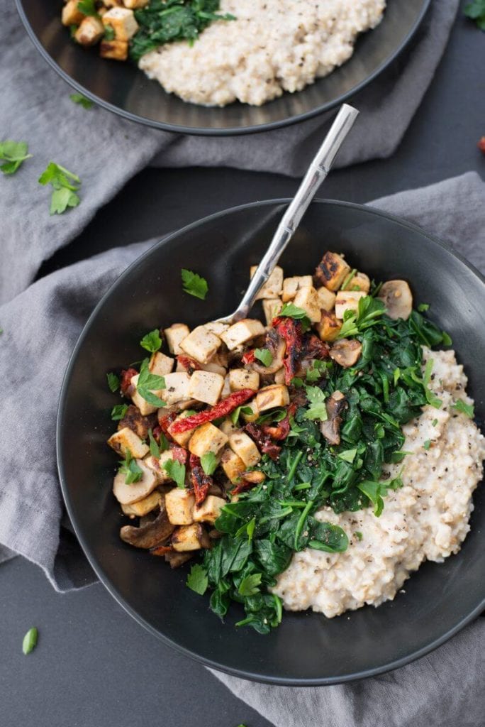savory steel cut oats with spinach