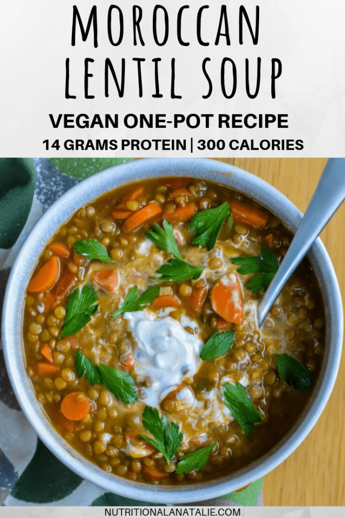 You're going to love this spicy, warm and hearty Moroccan Lentil Soup with Harissa during the cold fall and winter months! It's made in one pot for easy preparation and clean up, and it's packed with big bold flavors. All for 300 calories, with 14 grams of plant-based protein! ﻿#lentilsoup #moroccanlentilsoup #harissa #plantbasedprotein #vegansoup #veganrecipe #vegetariansoup #vegetarianrecipe